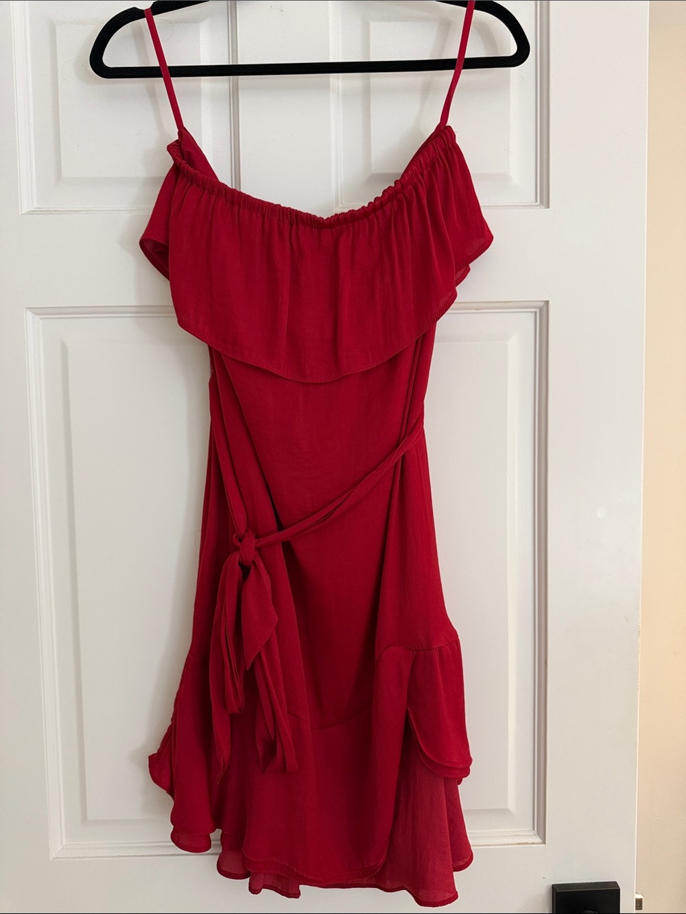 Naked Zebra Red Off-Shoulder Ruffle Mini Dress